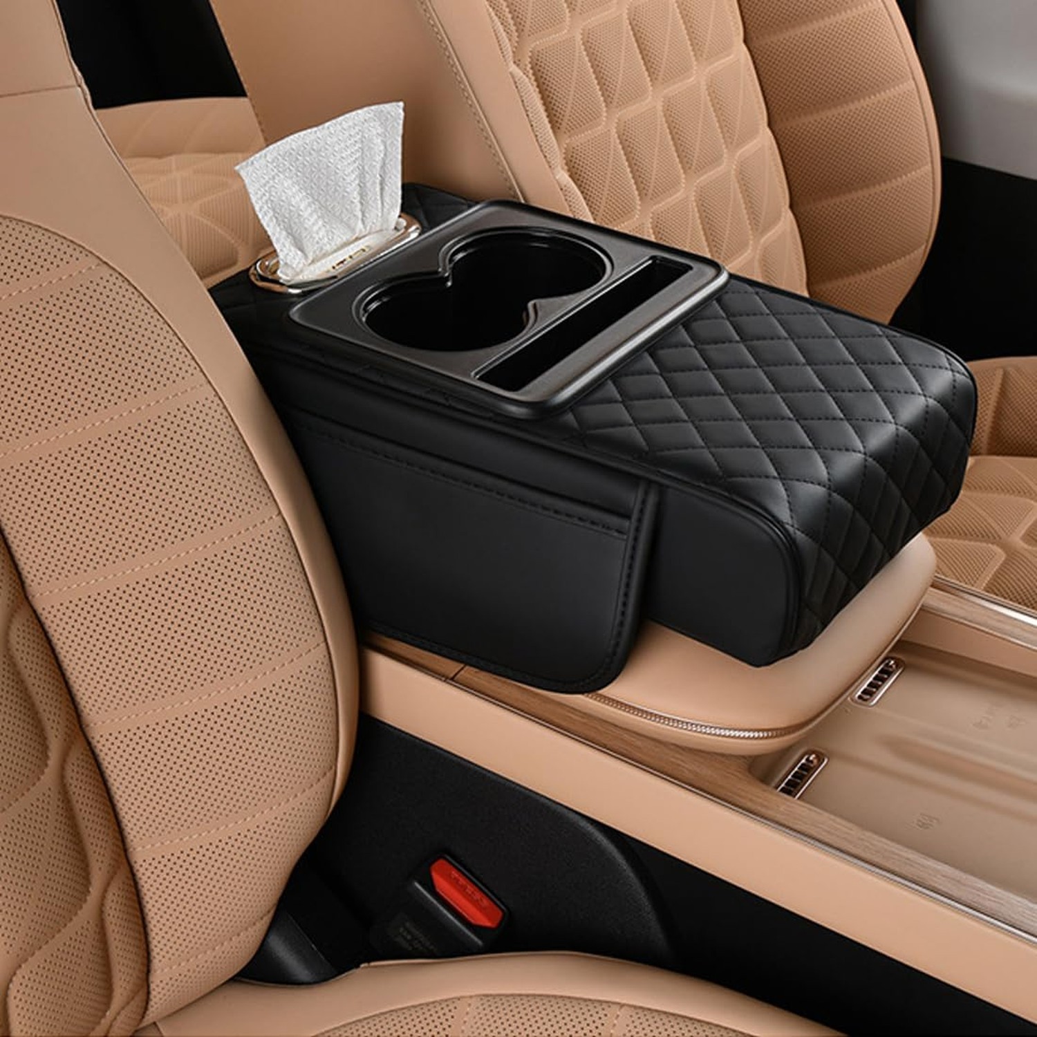 Car Armrest Cushion,5-in-1 Center Console Cover with 2 Storage Bags Cup Holde...