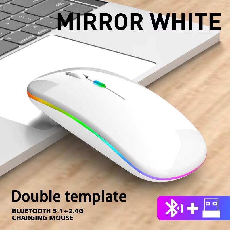 Wireless Bluetooth RGB Mouse Rechargeable Silent Dual Mode 3600DPI for Laptop PC