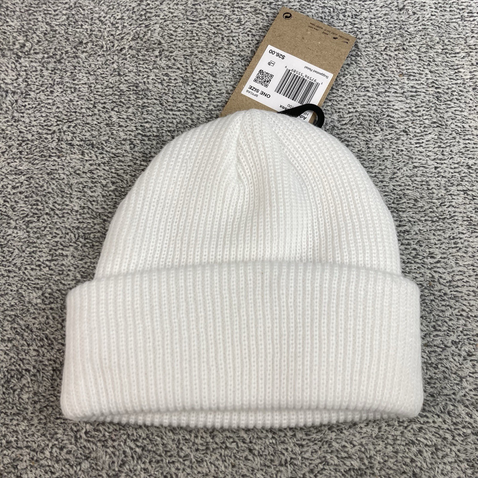 Nike Beanie Unisex Adult Terra Futura365 Short Cuff White Knit HF0176-100