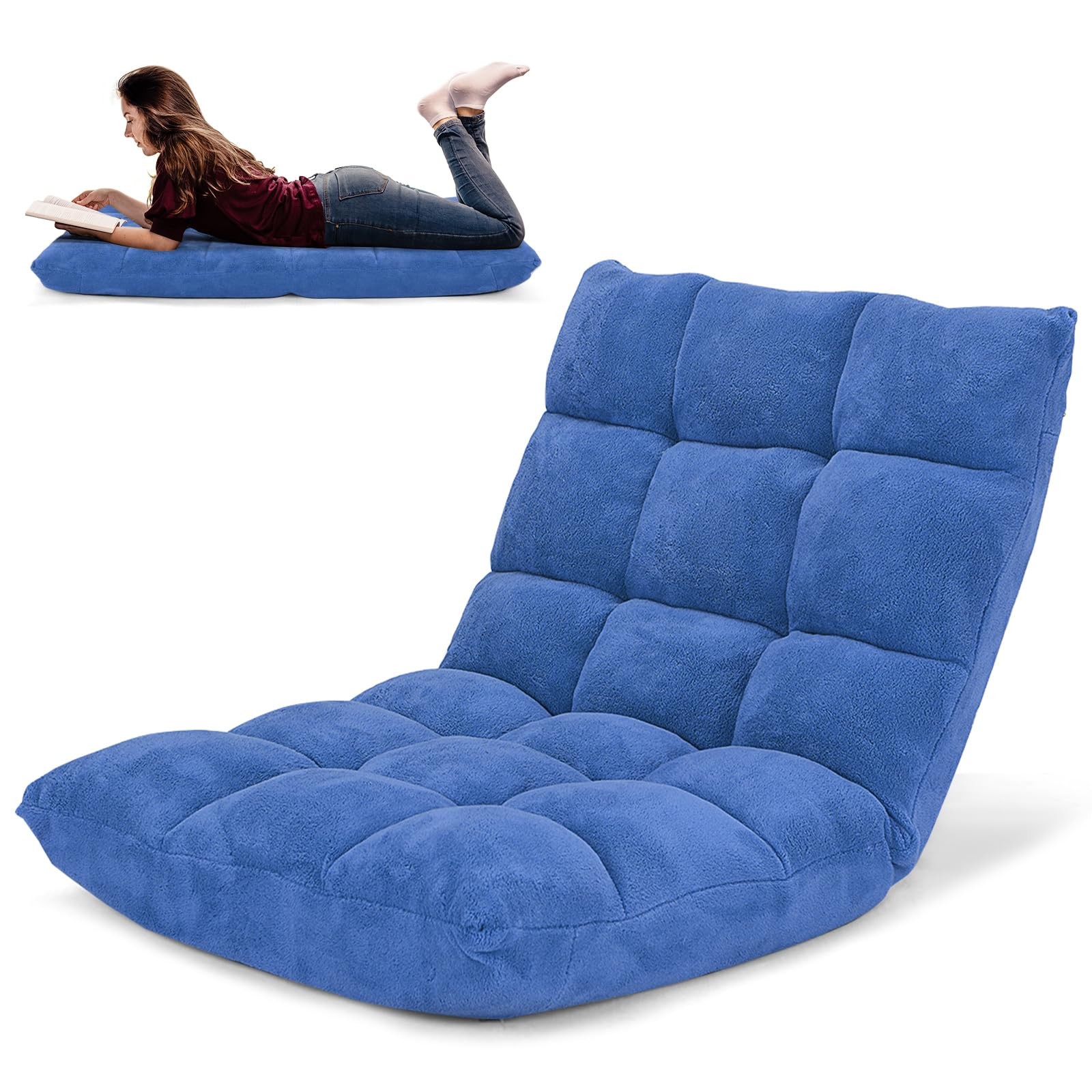 Floor Chair, Video Gaming Chairs with Back Support, Adjustable 14-Position, Blue