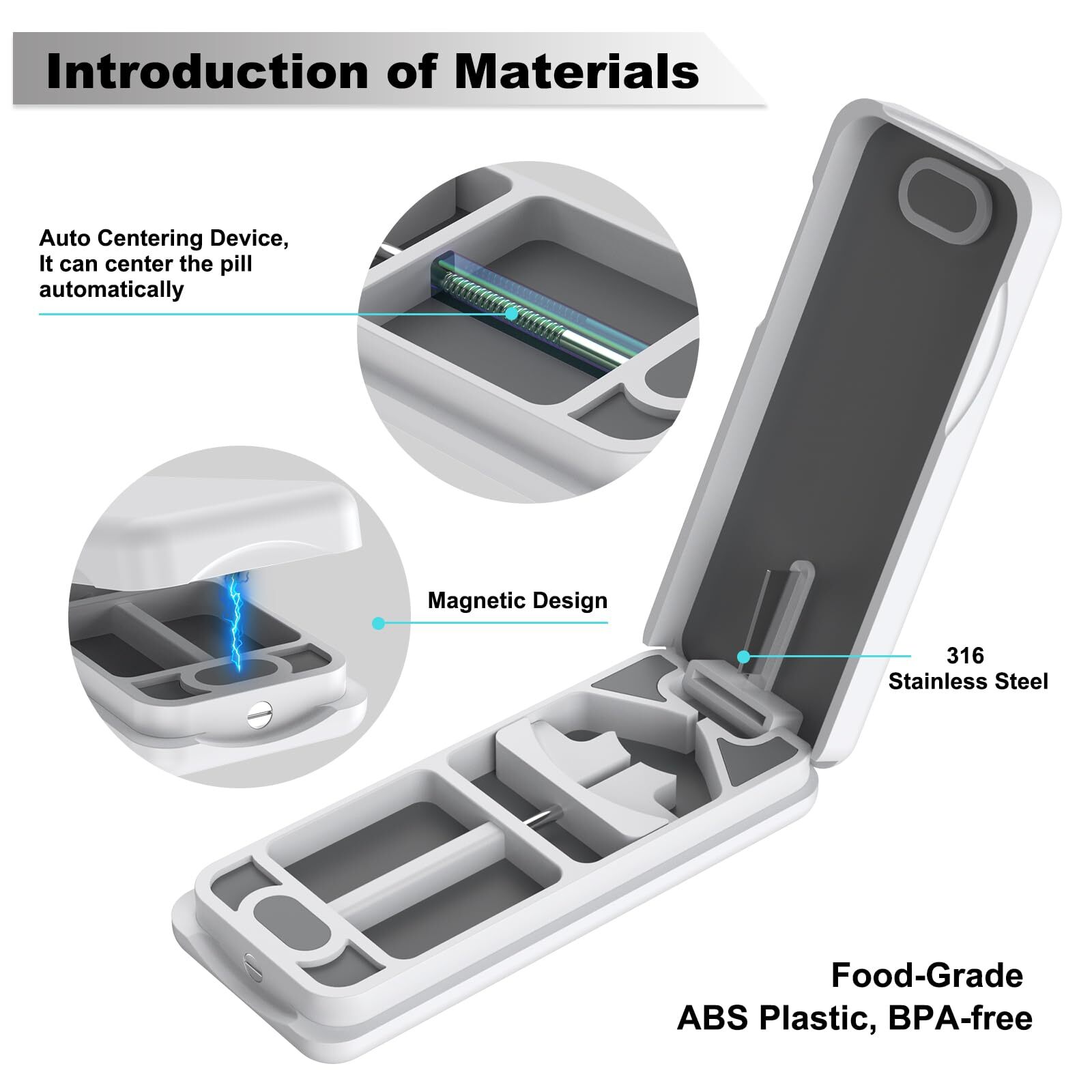 Pill Cutter with Auto Centering and Stainless Blade Includes Leather Case