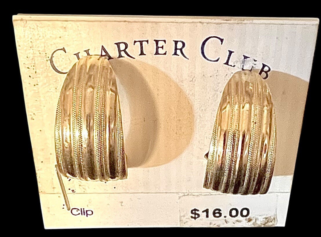 Vintage 1980’s Charter Club Goldtone Clip-on Hoop Earrings On Original Backing