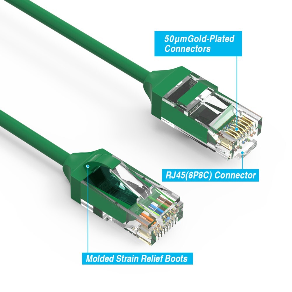 3FT CAT6 RJ45 Slim Ethernet LAN Network Patch Cable UTP Copper Wire 28AWG Green