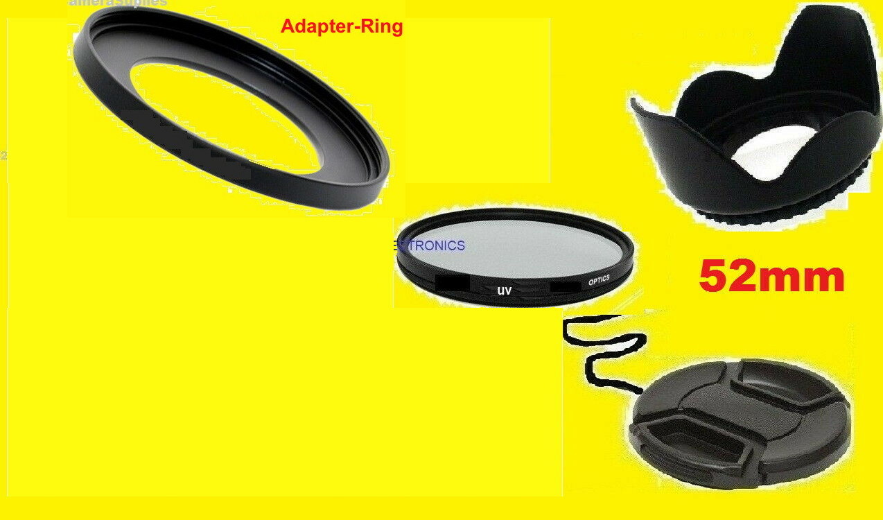 ADAPTER+UV FILTER+HOOD+CAP 52mm TO CAMERA CANON SX410IS SX510HS SX500IS SX500