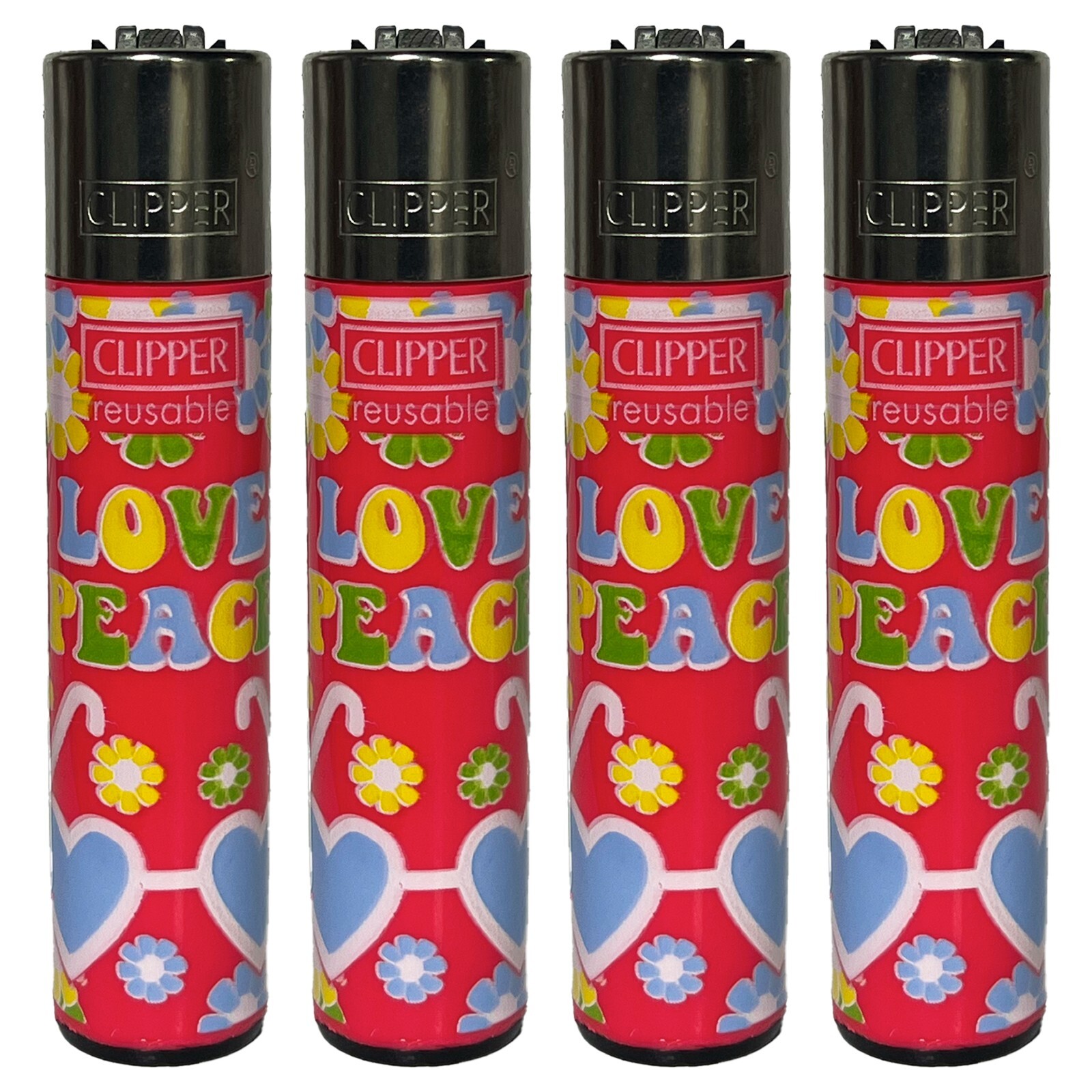 Clipper Reusable Lighters - 4 Psychedelic Hippies - "Love, Peace"