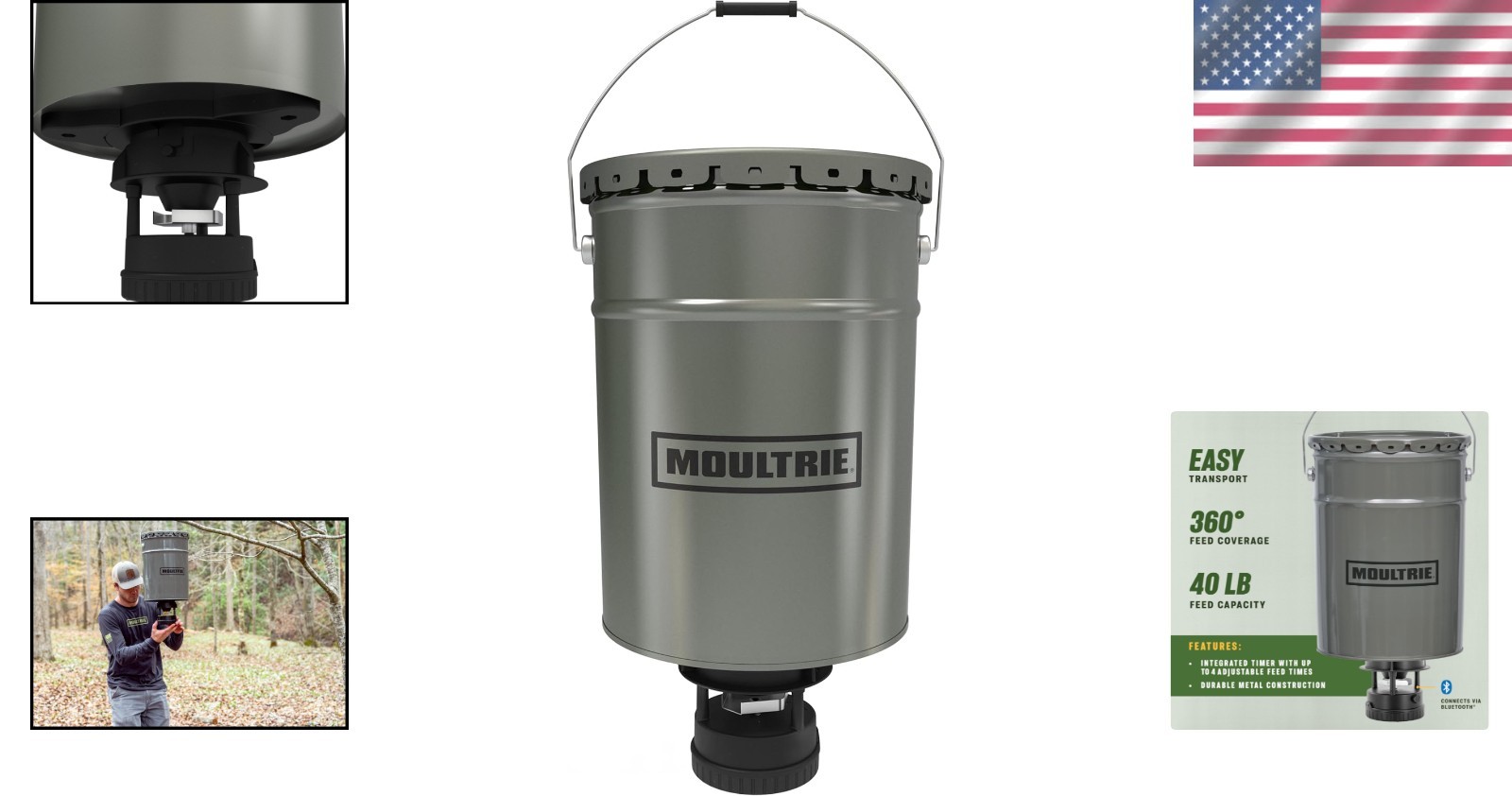 Durable 40 lb Metal Hopper Deer Feeder - Bluetooth Control & Weatherproof Design