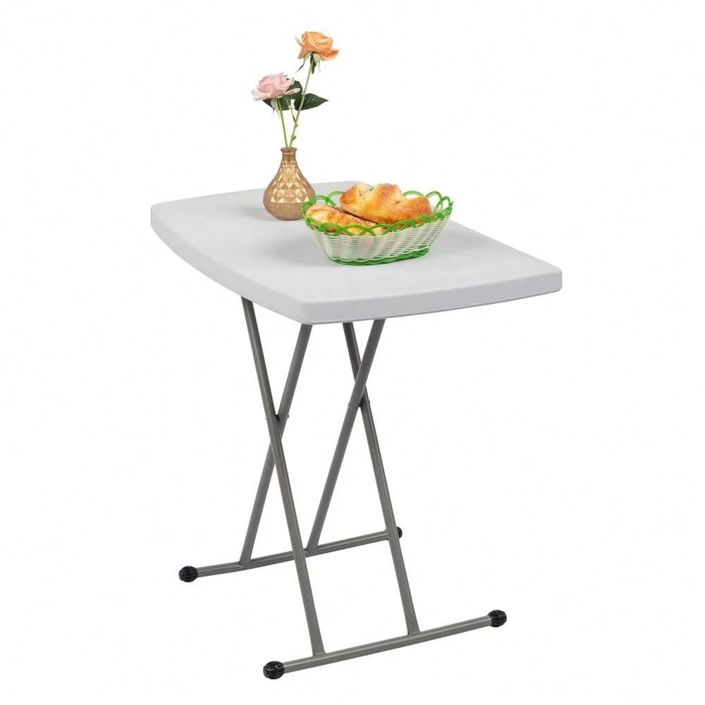 Liftable Garden Table White HDPE Outdoor Patio Side Table Portable