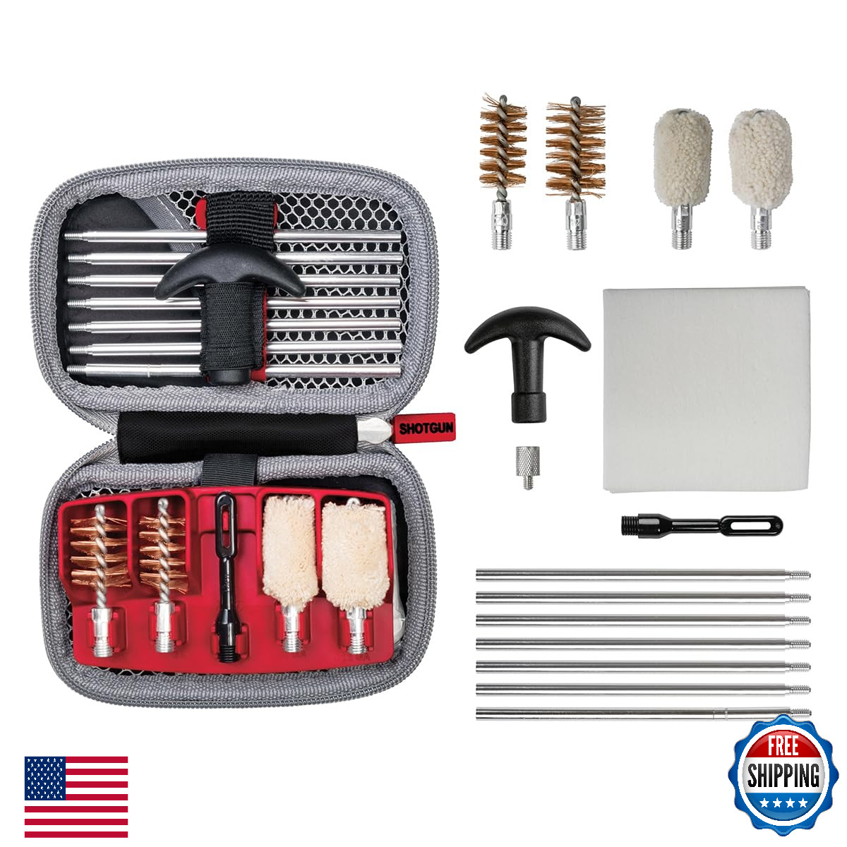 Real Avid Shotgun Cleaning Kit - 12 & 20 Gauge Compact Case, Hunting, Clay Shoot