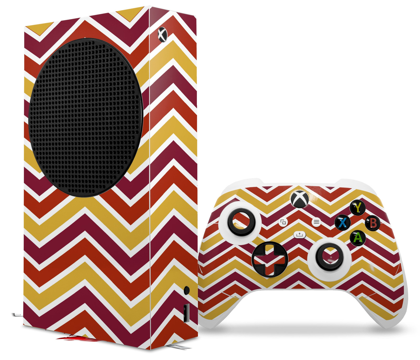Skin Wrap for XBOX Series S Console Controller Zig Zag Yellow Burgundy Orange