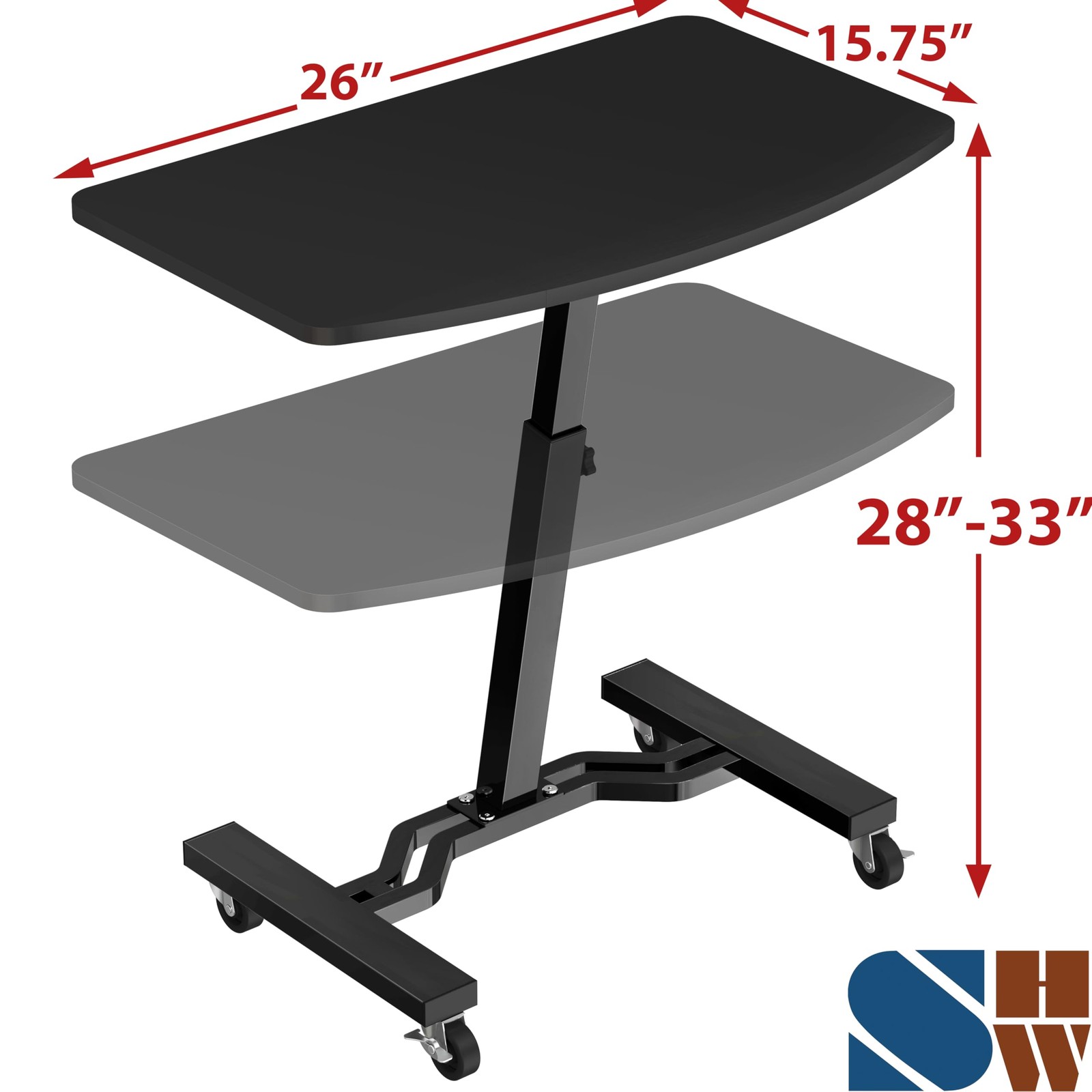 Mobile Height Adjustable Laptop Rolling Cart with Height Adjustment from 28" ...