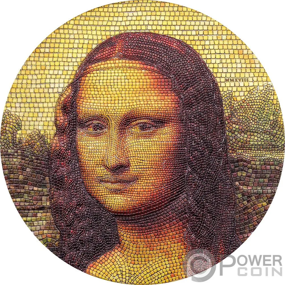 MONA LISA Da Vinci Great Micromosaic Passion 3 Oz Silver Coin 20$ Palau 2018