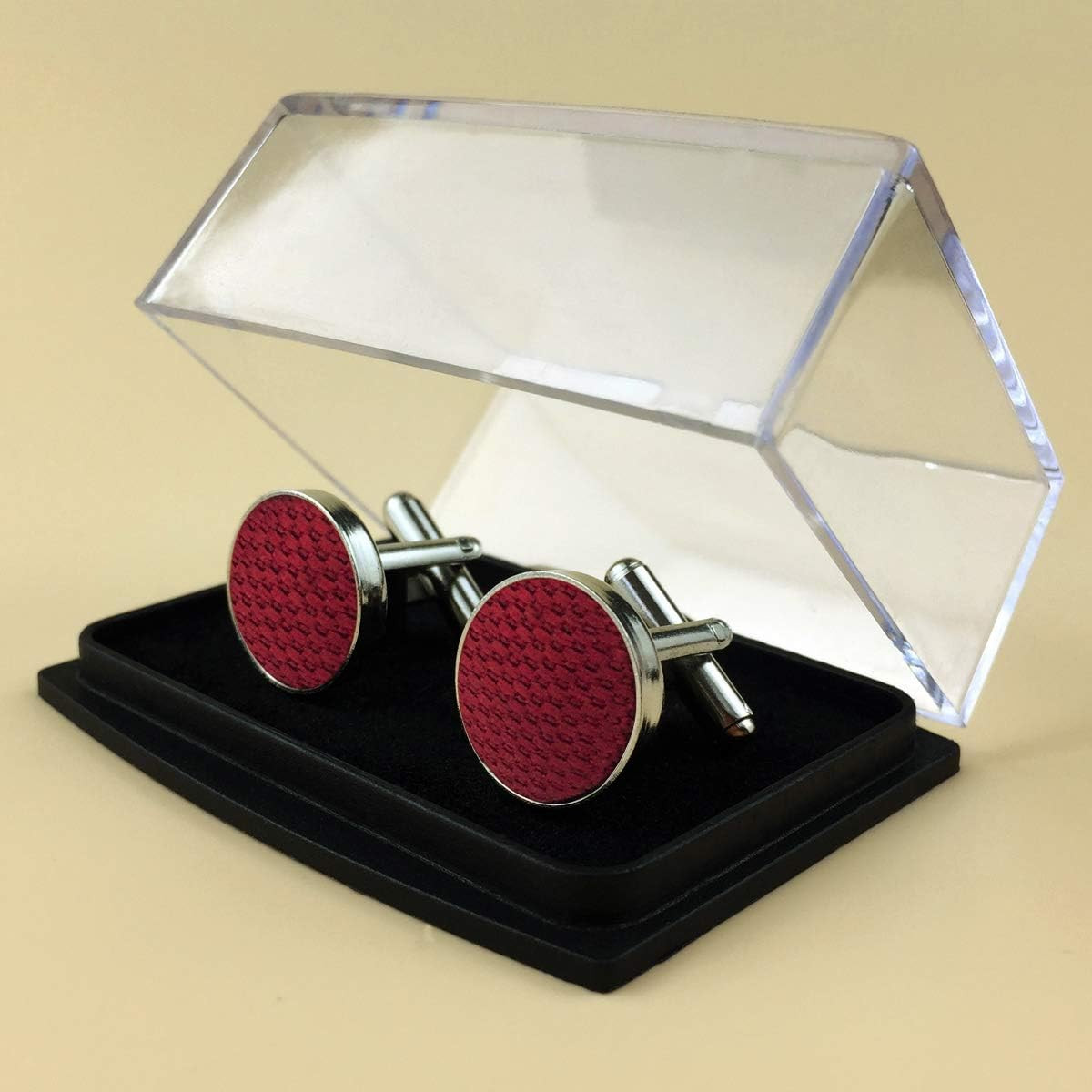 SHLAX&WING Solid Color Red Burgundy Wedding Silk Matching Cufflinks