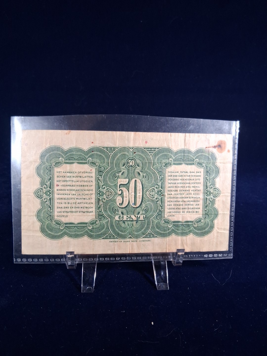 1943 NEDERLANSCH INDIE 50 CENTS BANKNOTE