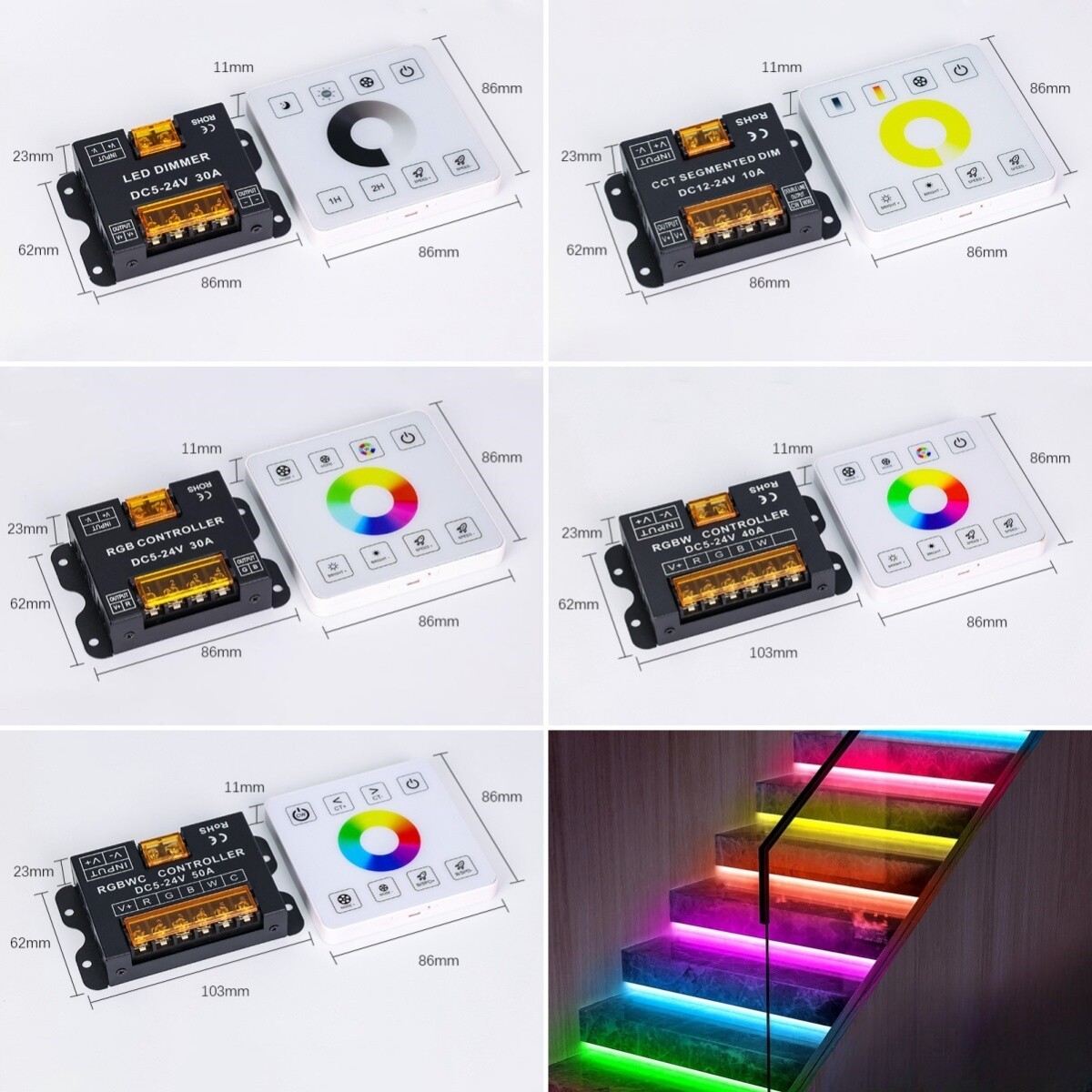 5-24V Single color/CCT/RGB/RGBW/RGBWC LED Strip Wireless Remote Touch Controller