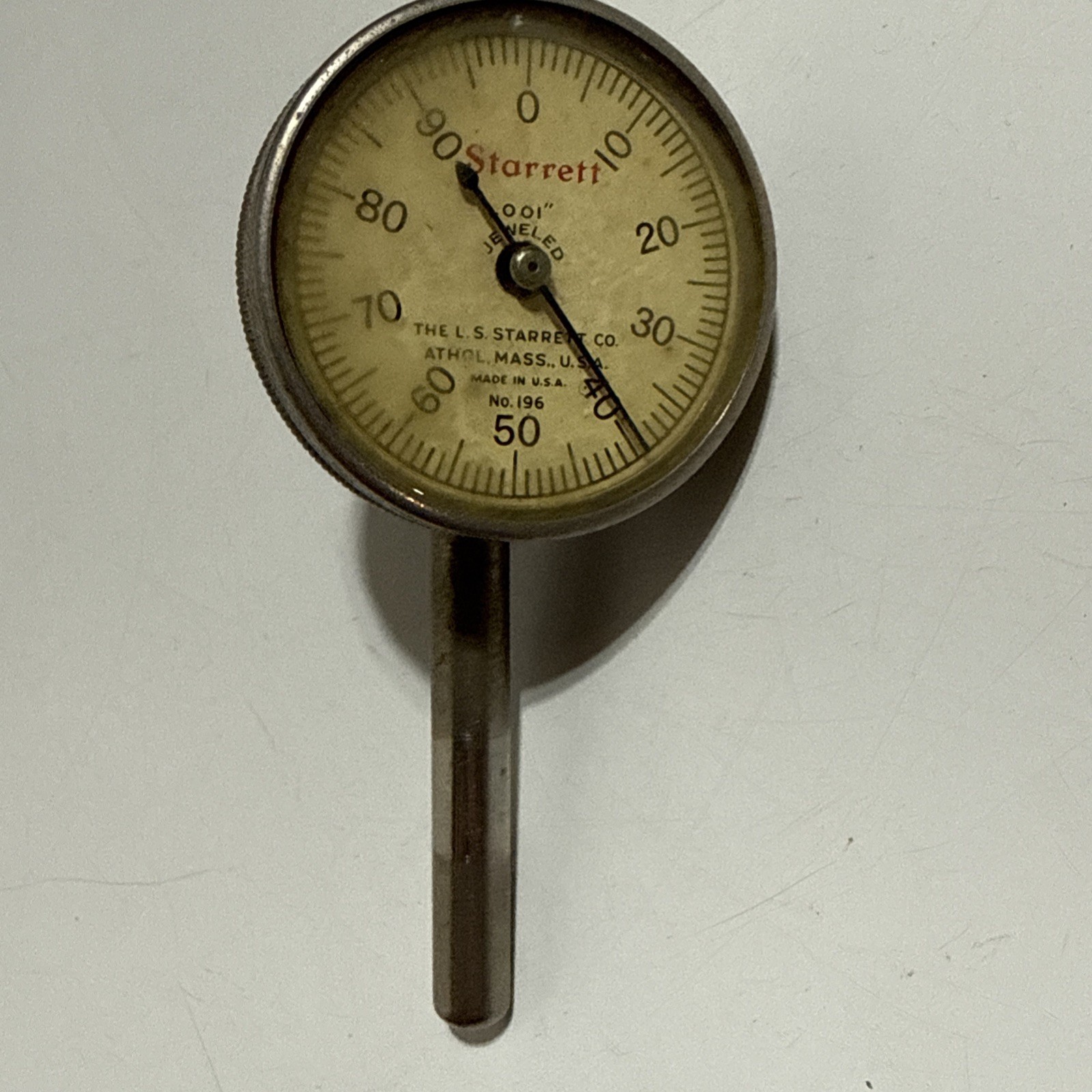 STARRETT TOOLS DIAL INDICATOR, .001”, JEWELED, BACK PLUNGER, No. 196, USA