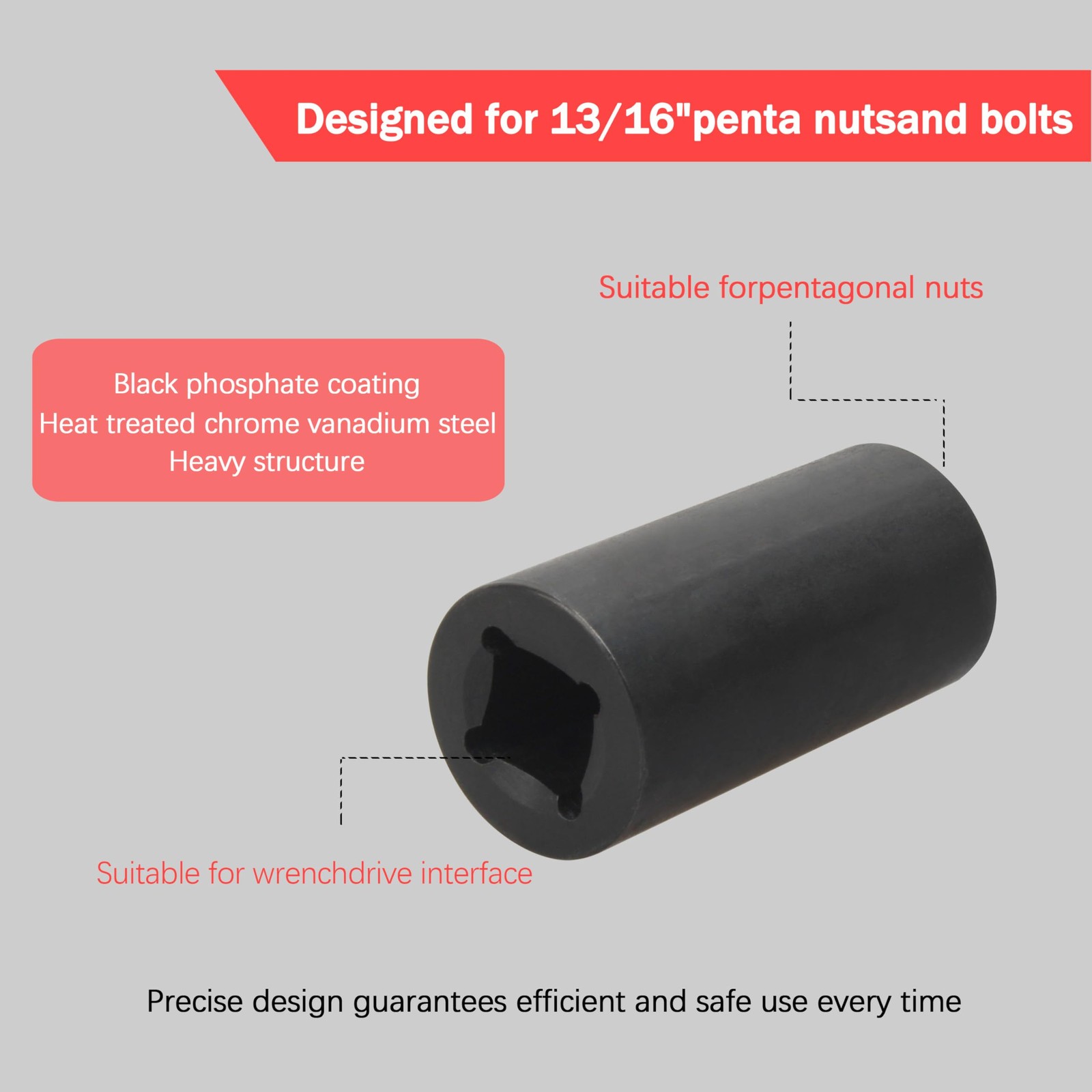9076 1/2-Inch Drive 13/16-Inch Penta Socket Tool for Pentagonal