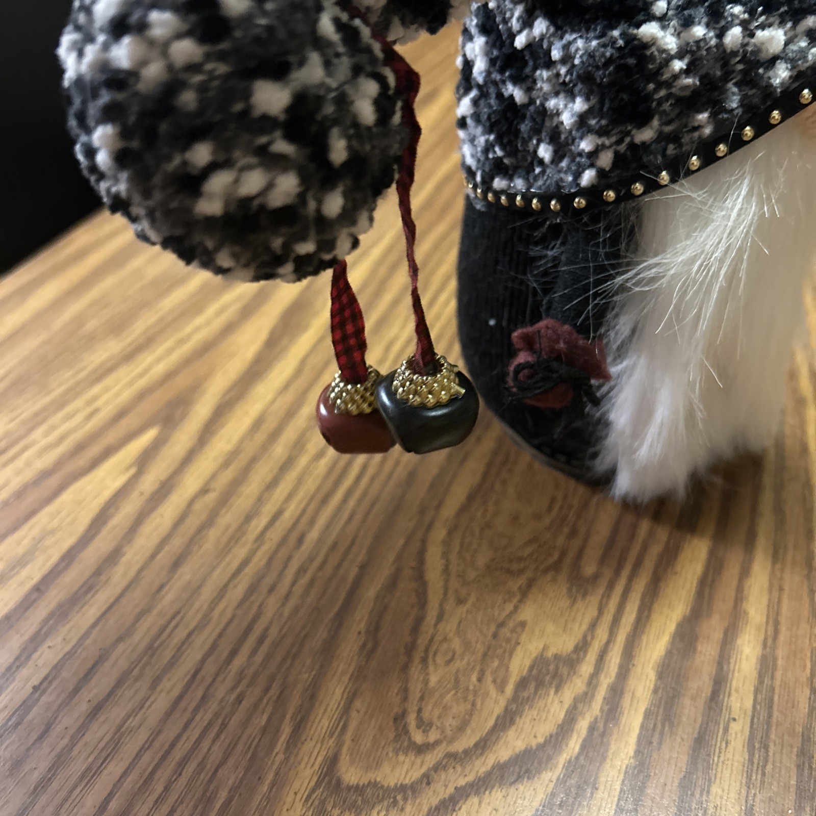 Handmade, Black And White Gnome With Bells On The Hat