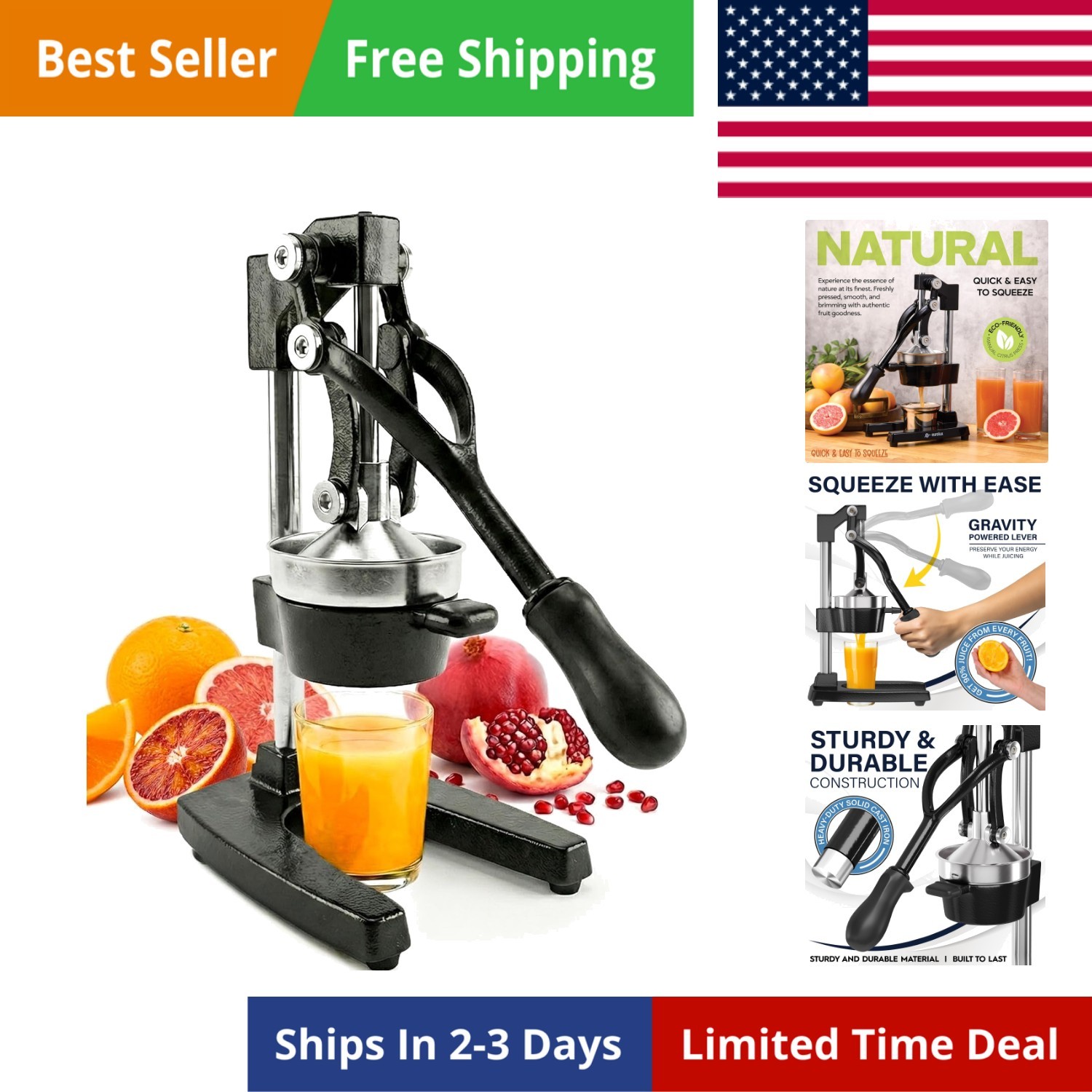 Ultra- Cast Iron Juicer | Extra-Large, Heavy Duty, Commercial Grade, Stainles...