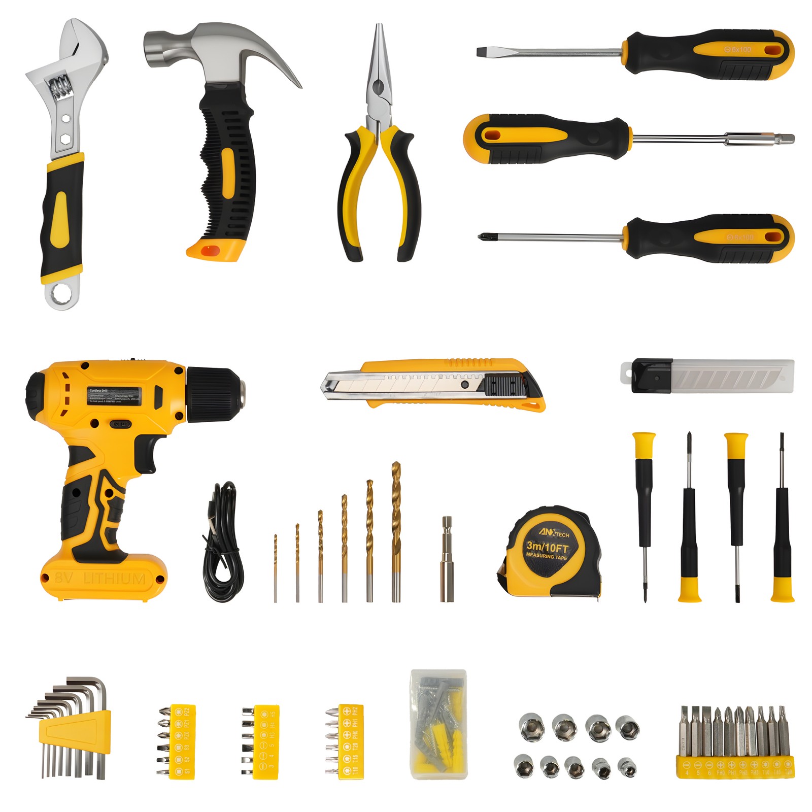 ANXTECH 154pcs Electric Drill Tool Kit Hand Tool Set Cordless Portable Toolbox