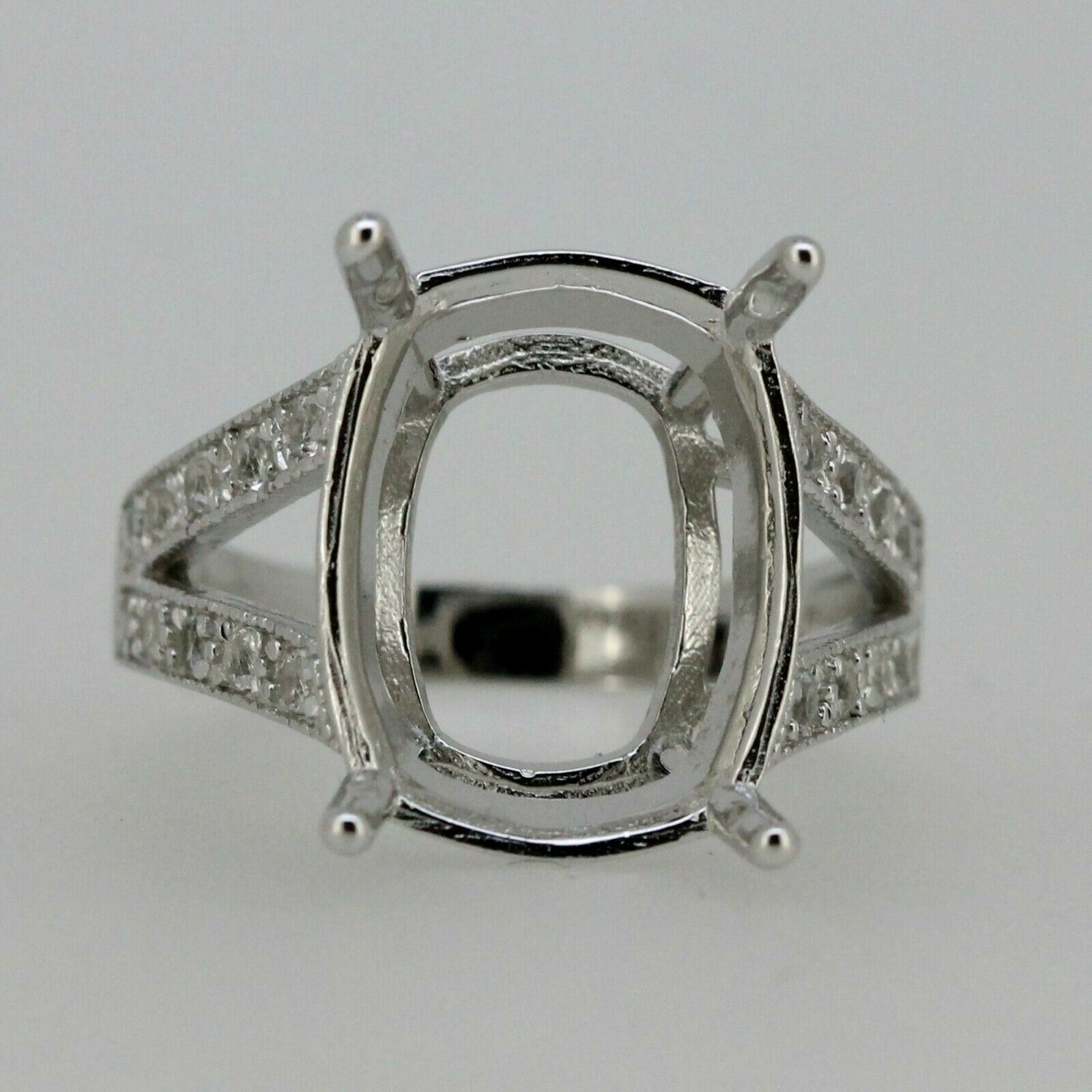 Sterling Silver Semi Mount Ring Setting Cushion 17x13mm Split Shank