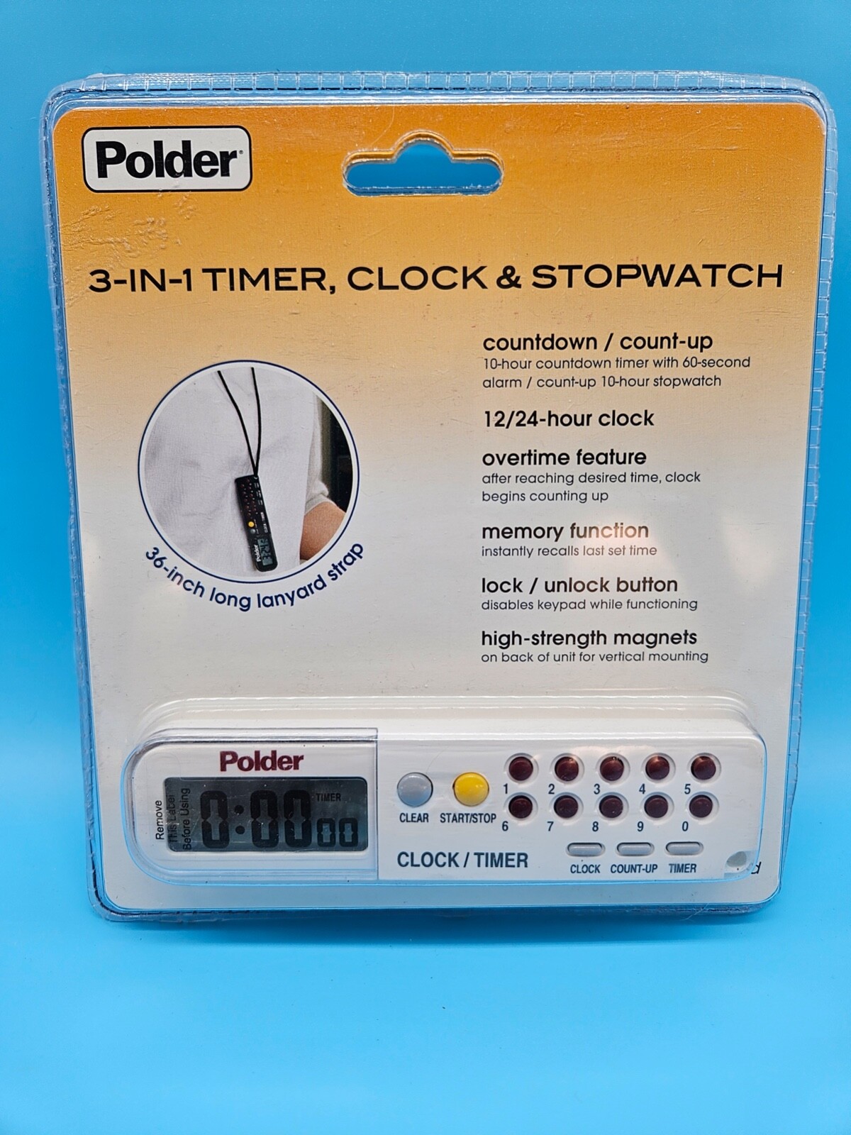 TWO Polder 3-IN-1 Timer Clock & Stopwatch 898-90 Multi Function Tool w/ Lanyard