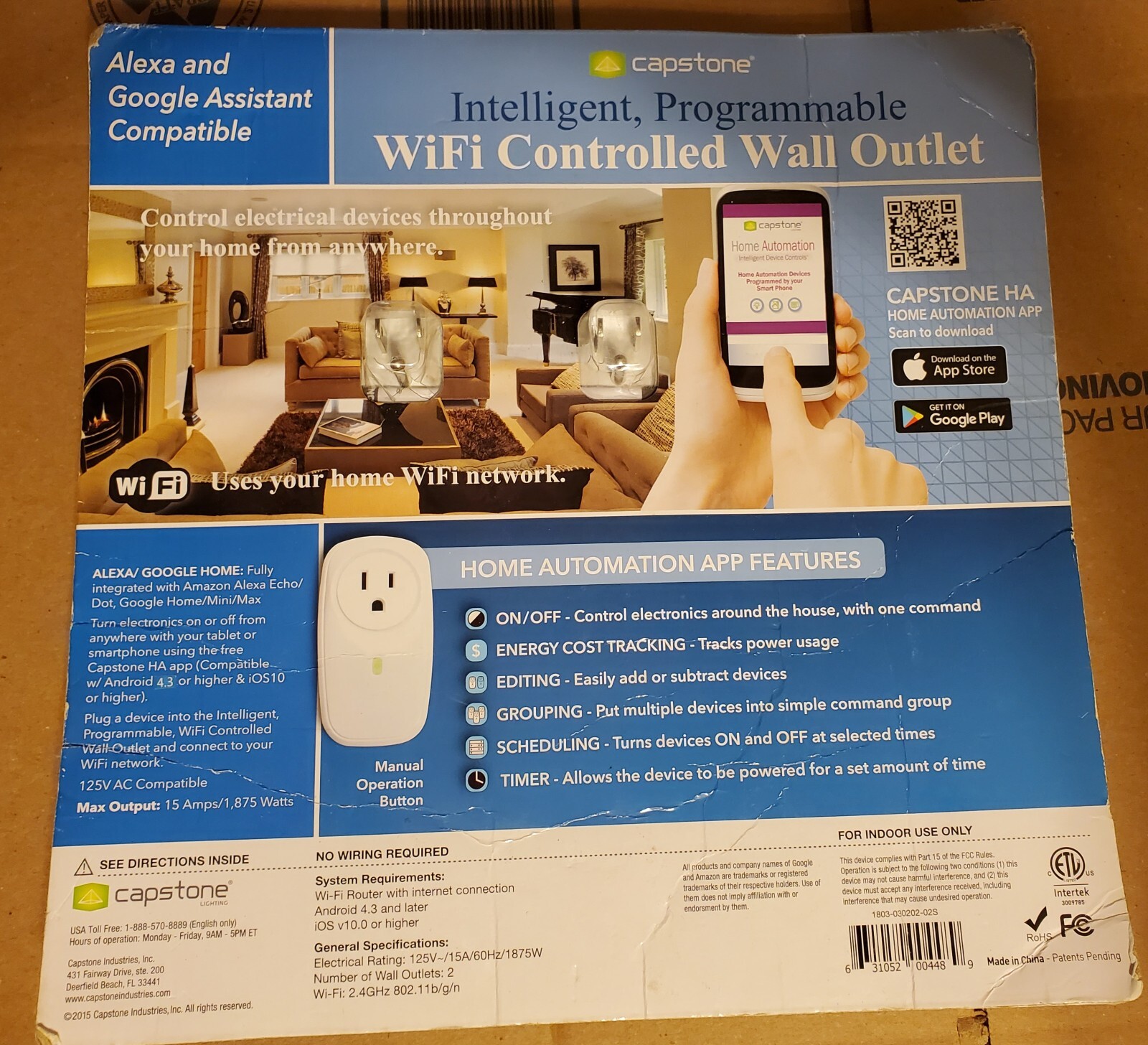 2 Capstone Intelligent Programmable WiFi Controlled Wall Outlet Alexa Compatible