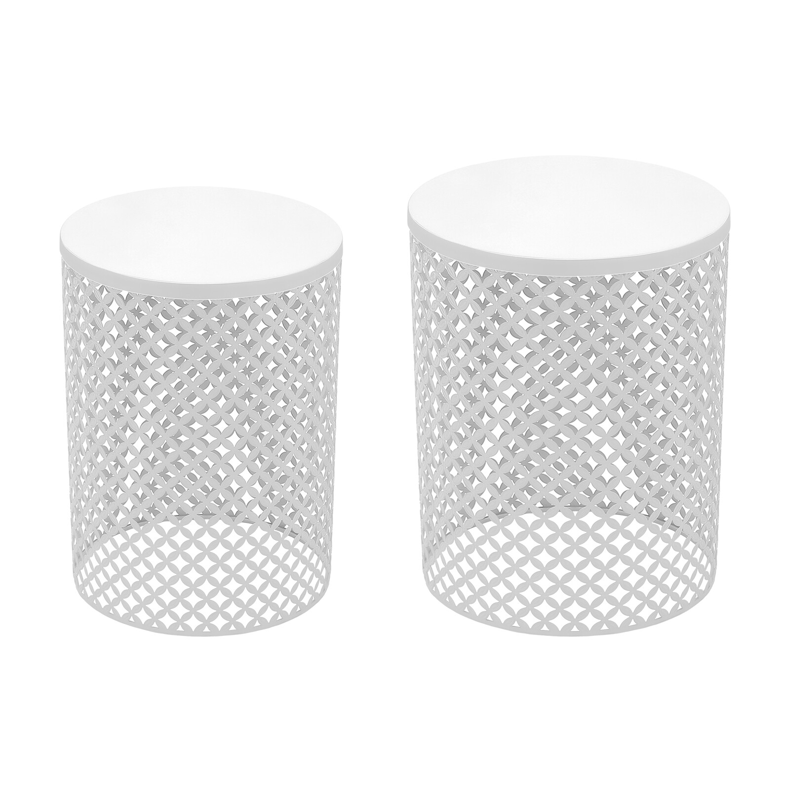 2PCSModern In/Outdoor Side Table Metal Frame Accent Table Round End Table Decor