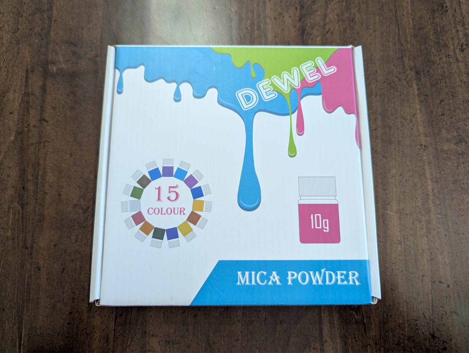 DEWEL Box w/15 sm BOTTLES 10g of diff colors of MICA POWDER x Crafts- NEVER USED