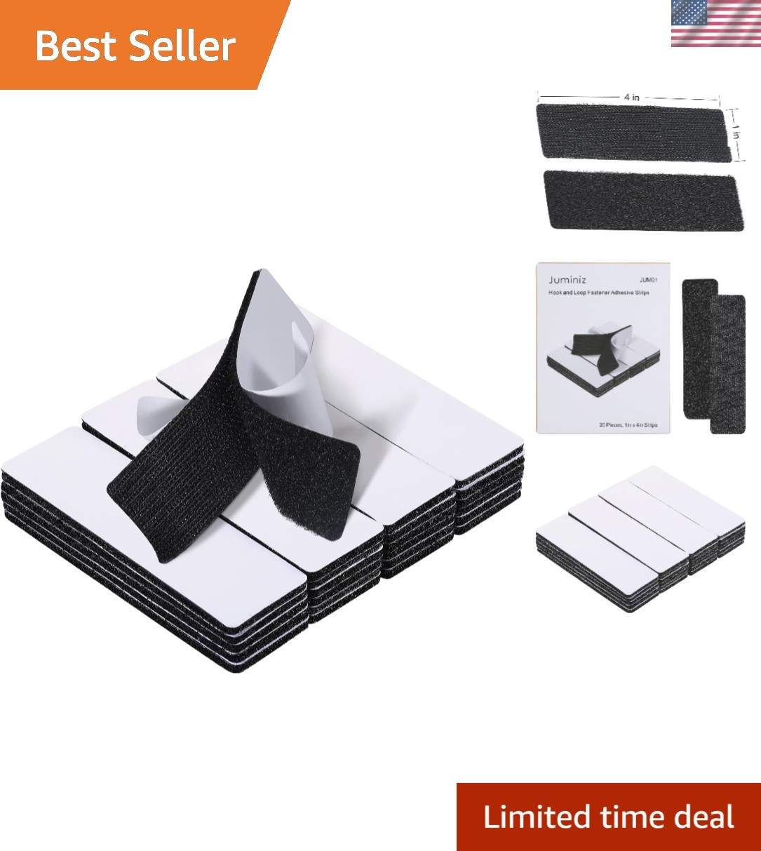 Heavy Duty 1x4 Inch Hook and Loop Fasteners – 20 Sets for Easy Item Organization