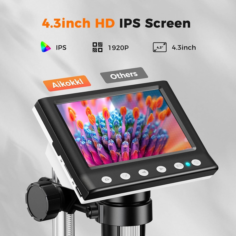 4.3 Inch LCD Digital Coin Microscope, 1000X USB Magnifier with 8 Adjustable LED