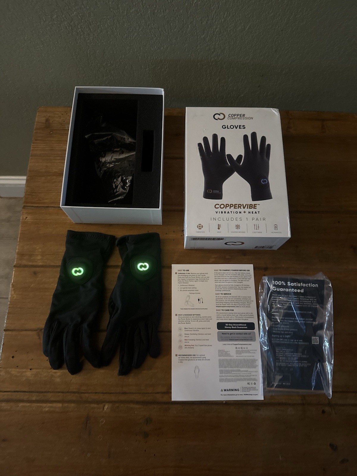 CopperVibe Copper Compression Heated Vibrating Gloves Rechargeable One Size