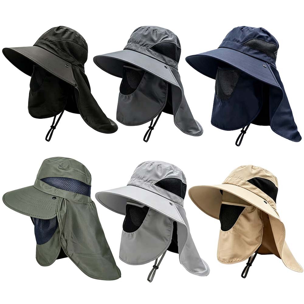 Mens Outdoor Wide Brim Fishing Hat with Face and Neck Cover Fisherman Bucket Sun