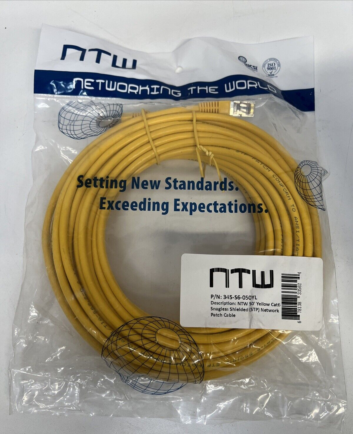 NTW 50 Ft Cat6 Snagless Shielded(STP)Network Patch Cable Yellow P/N:345-S6-050YL