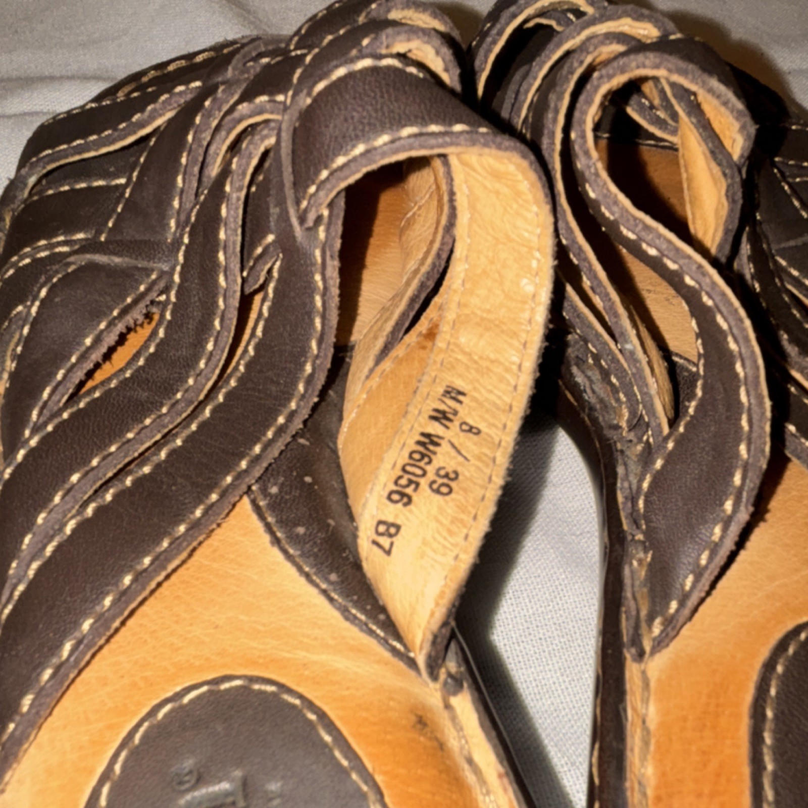 Børn Women's Wedge Sandals Brown Leather Slip-On Stitched Comfort 8 Casual