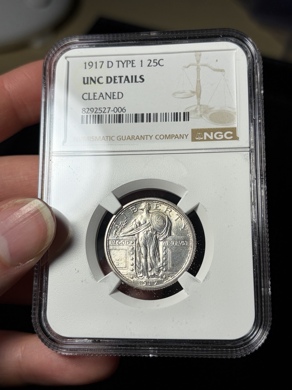 1917-D Type 1 NGC UNC Details Standing Liberty Quarter