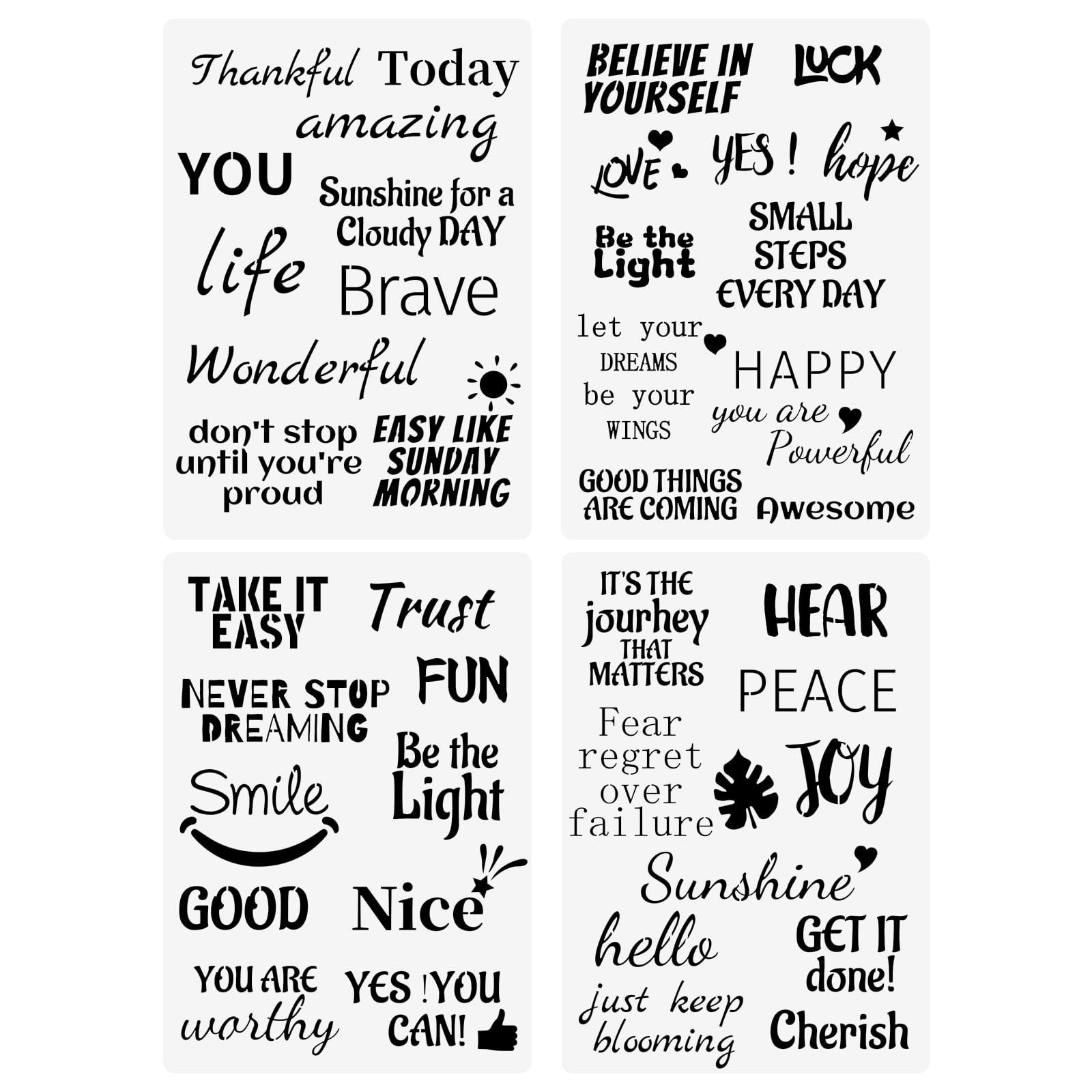 Inspirational Word Stencils,4 Pcs Words & Quote Templates 8 x 11.7 Inch Reusa...