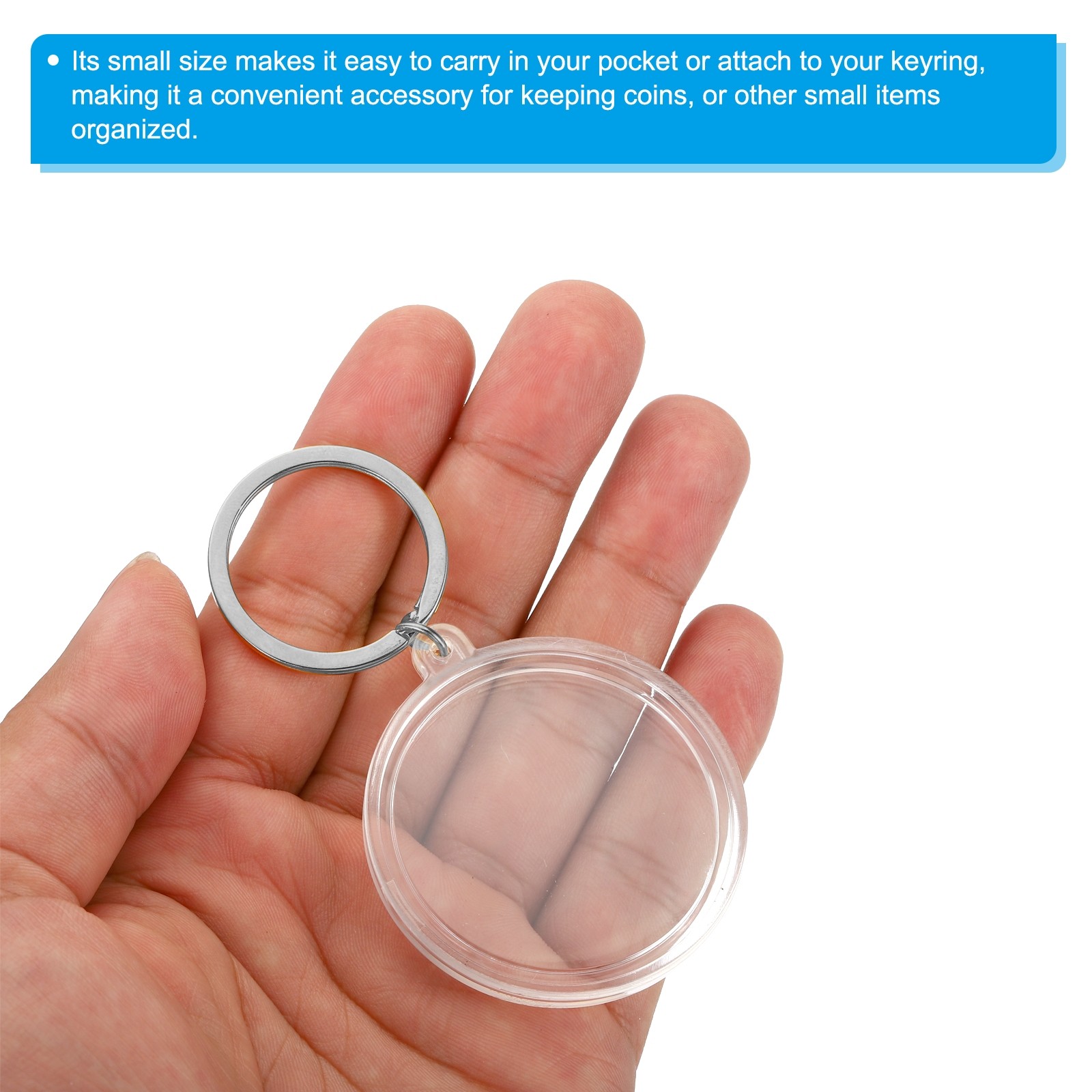 Plastic Coin Holder Keychain Coin Case with Key Ring for Coins Silver