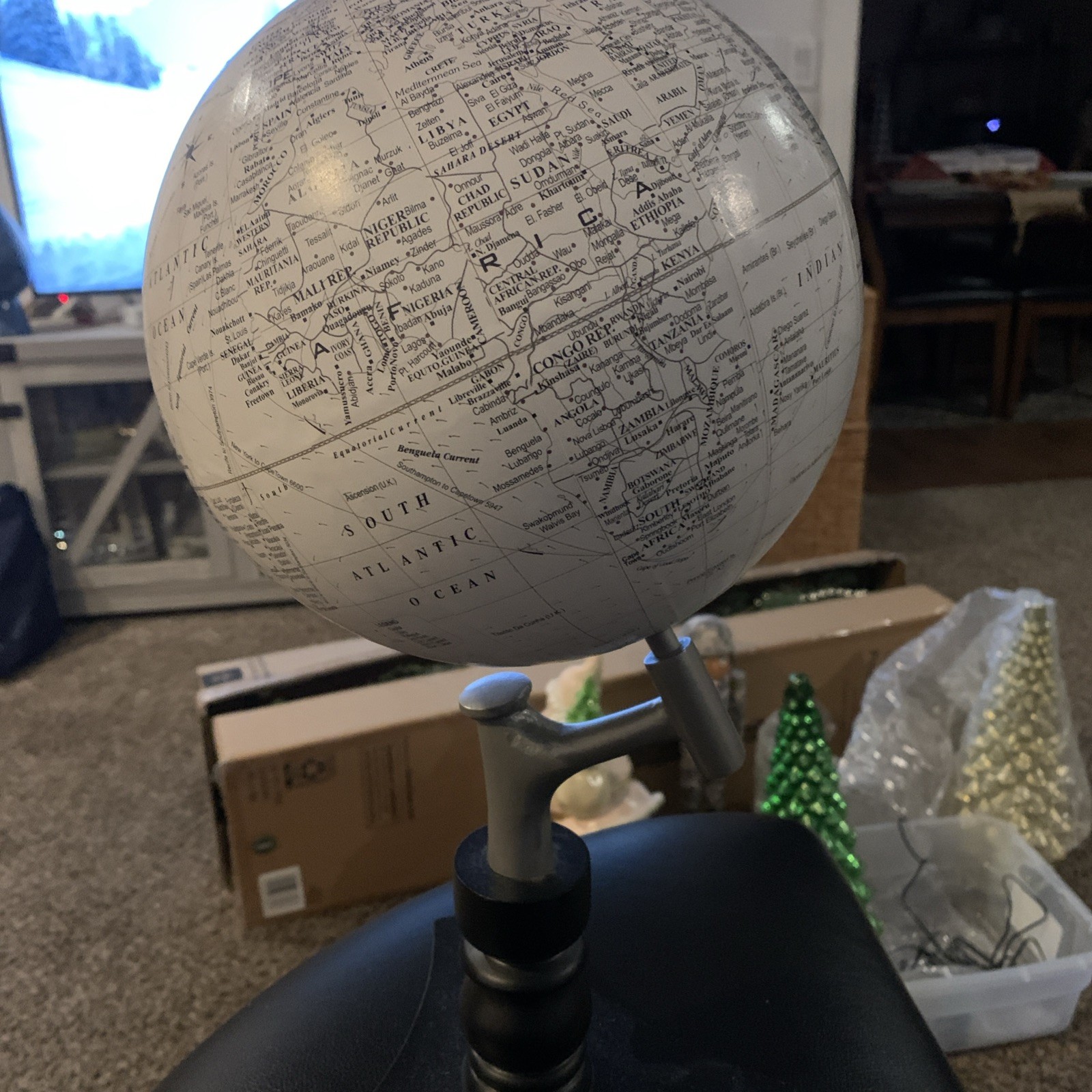 Pottery Barn Home Decor Small white Globe 17” Tall Wooden Base