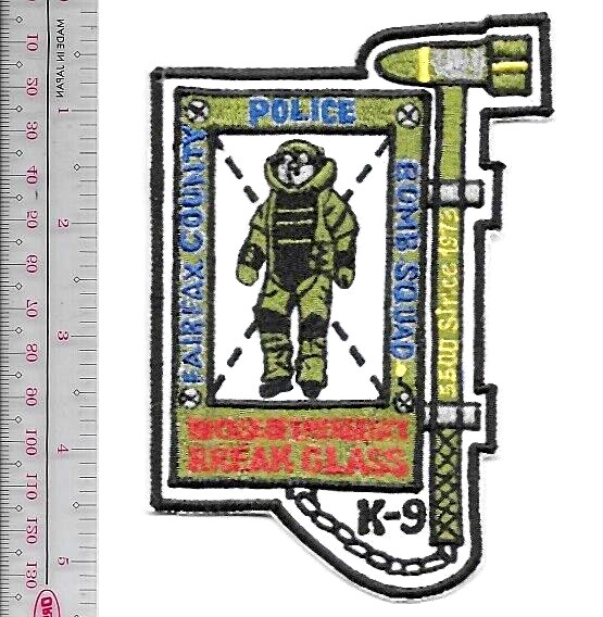 K-9 Police Virginia Fairfax County PD Bomb Squad Patch vel hooks NO TARIFF