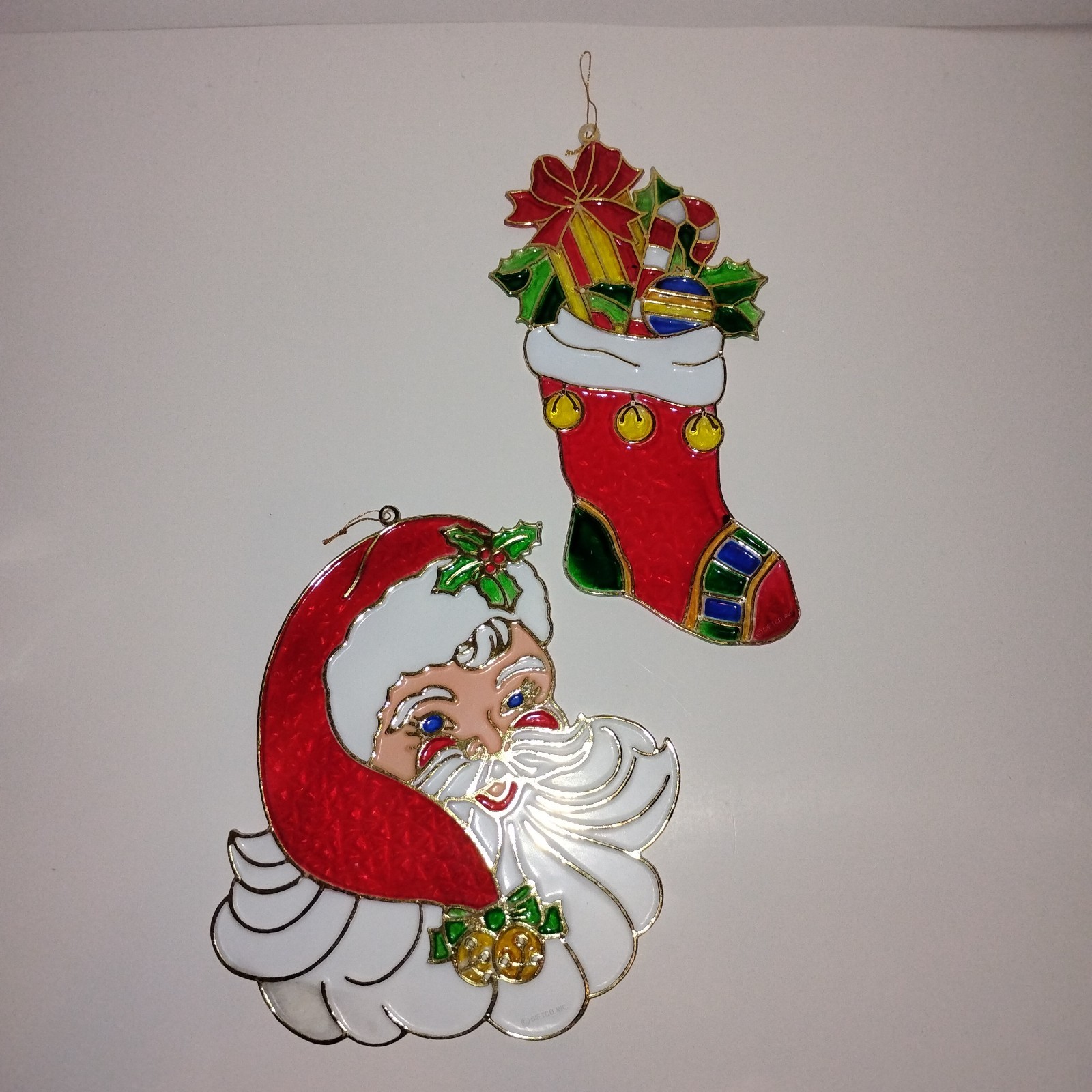 Vtg Plastic Stained Window Sun Catcher Giftco INC Santa Claus Christmas Stocking