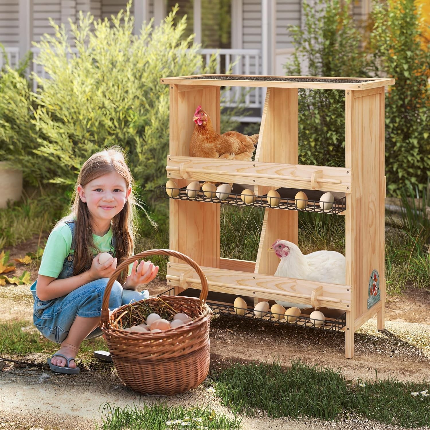 Nesting Boxes for Chicken 2-Tire Roll-Away Egg Waterproof Wooden