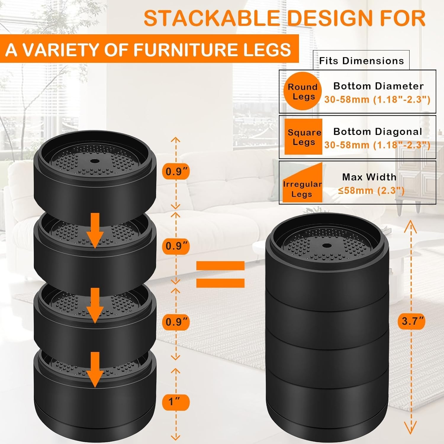 Versatile 4 Pack Furniture Risers - Adjustable Heights for Enhanced Comfort