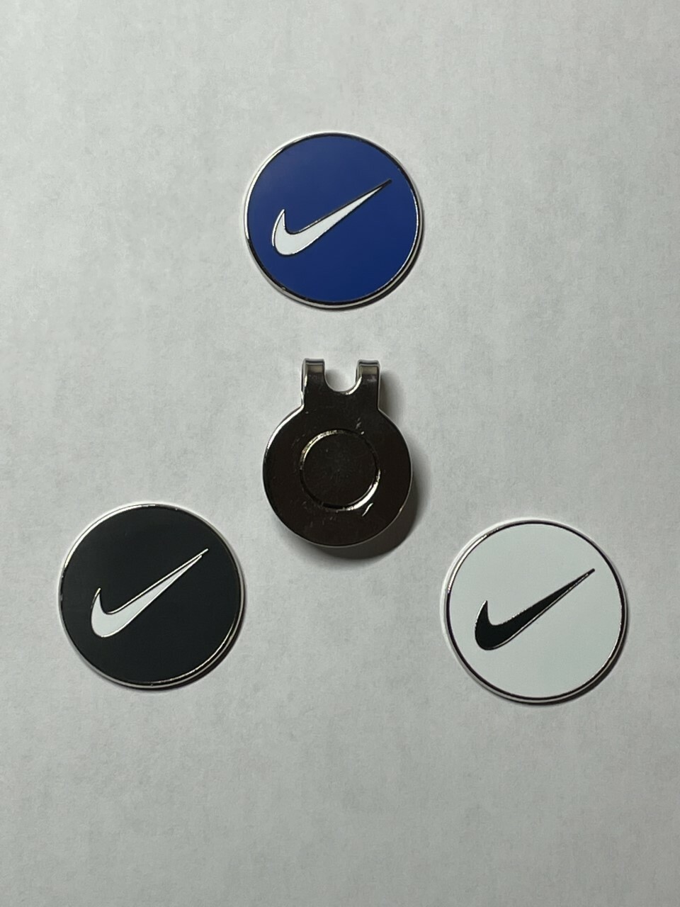 (3) Nike Swoosh 1" Coin Style Golf Markers W/BONUS HAT CLIP - A Great Deal!