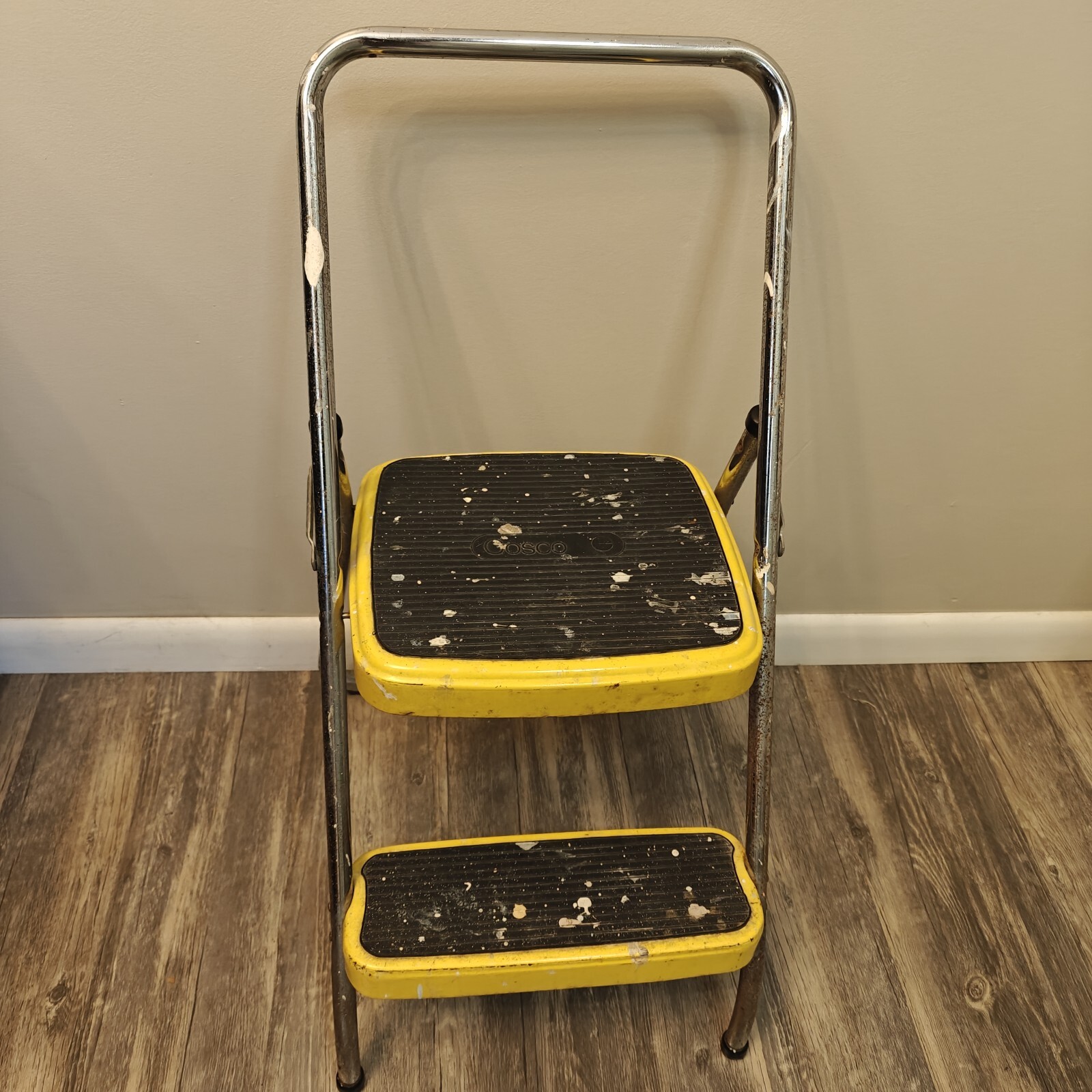 Vintage Chippy Yellow Cosco Folding 2 Step Stool
