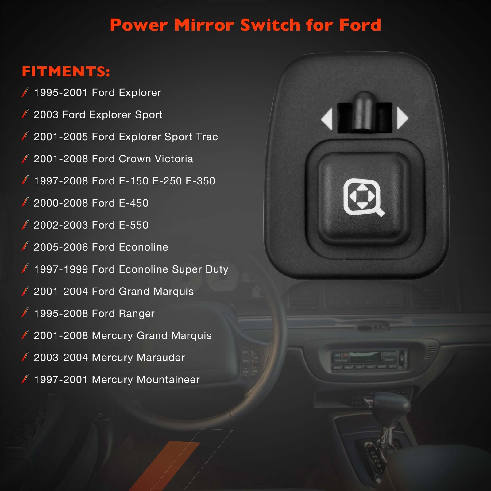 Power Mirror Switch Control Front Driver Side For 1995-2008 Ford Ranger Mercury