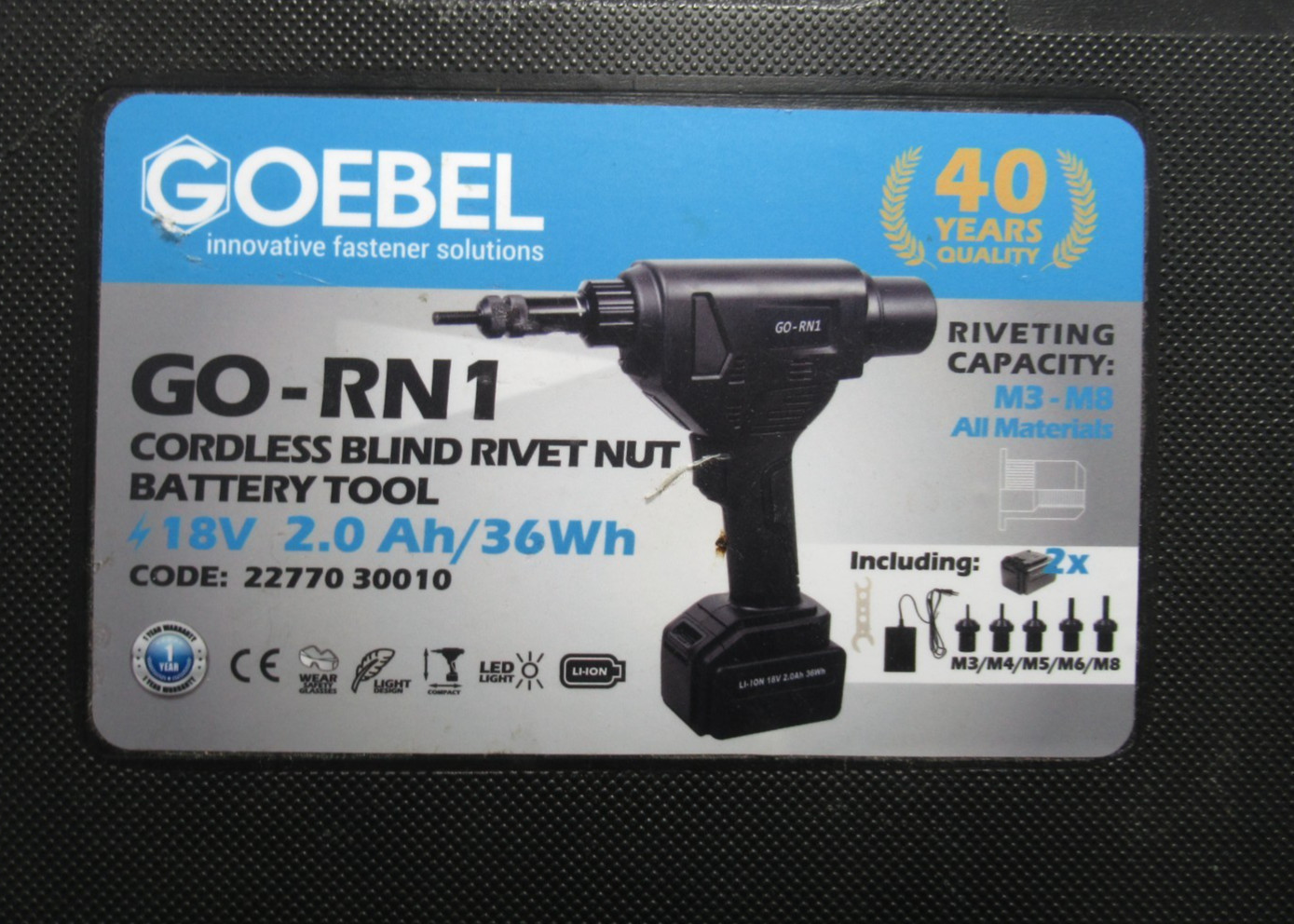 GOEBEL GO-RN1 Cordless Blind Rivet Nut & Bolt Battery Tool
