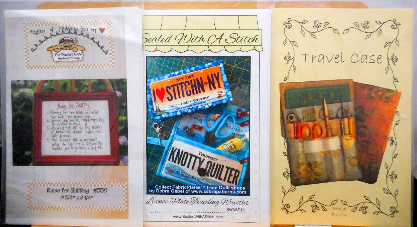 3 NEW Patterns-Rules For Quilters, Traveling Wristlet, Quilters Travel Case #62