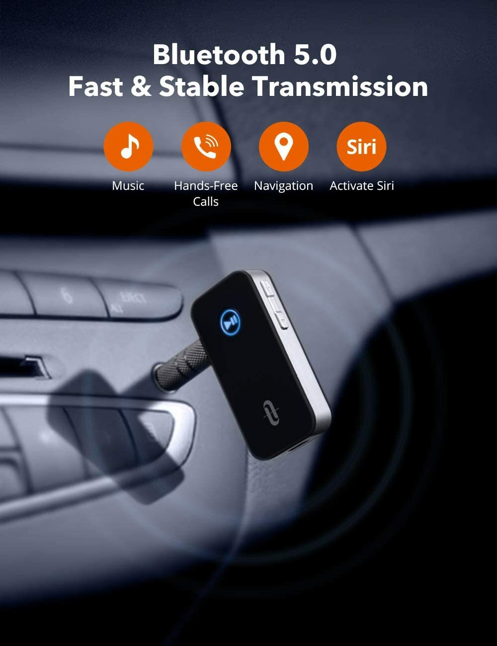 TaoTronics TT-BR05 Bluetooth Receiver/Car Kit, Portable Wireless Audio Adapter