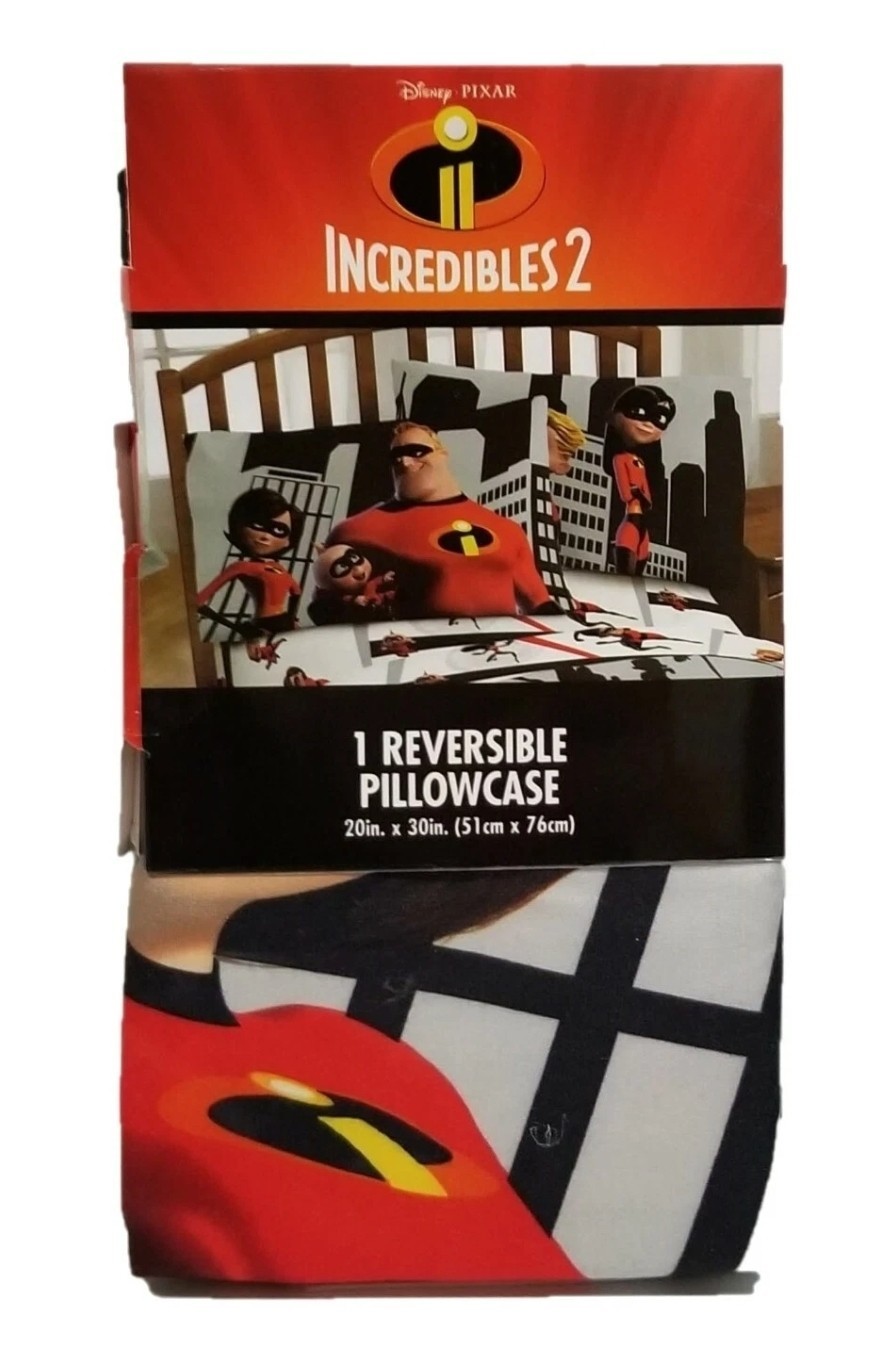 1 Reversible The Incredibles 2 - Pillowcase Size 20" x 30" New
