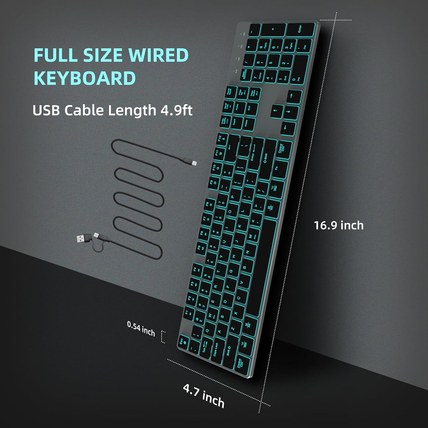 Wired Backlit Keyboard for Windows/Mac,Aluminum Slim & Quiet Full Size